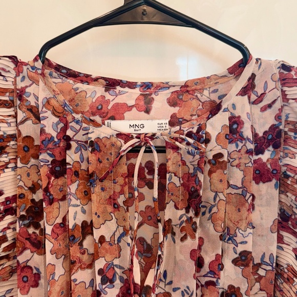 Mango (MNG) Floral Chiffon Ruffle Blouse – Romantic Boho Style - Picture 1 of 5
